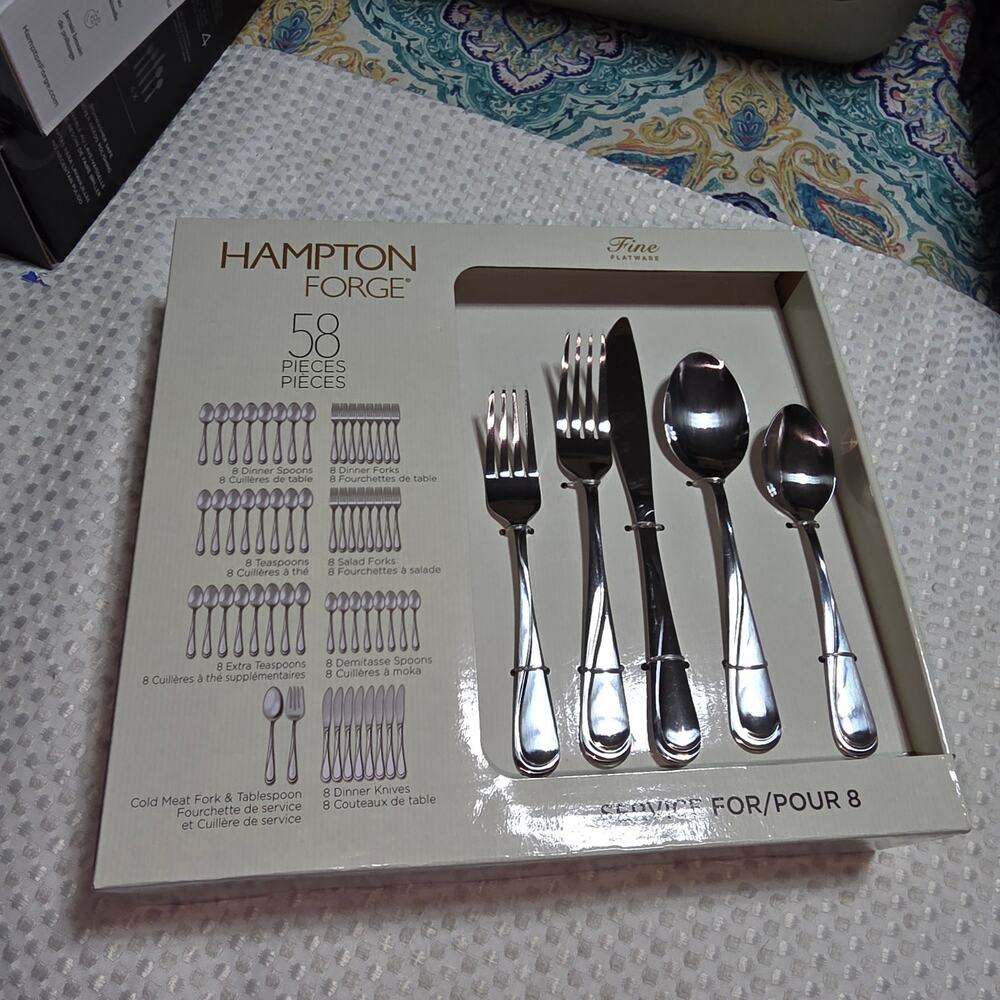 HAMPTON FORGE 58 PC STAINLESS FLATWARE SET